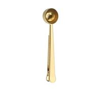 VRHZSKCN Cuillère doseuse à Grains de café en Acier Inoxydable Deux en Un, Clip de scellage Alimentaire Multifonctionnel, Clip de scellage de Sac Alimentaire, Gadget de Cuisson(Gold-1pcs)