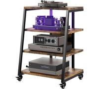 Vrietina Meuble HiFi avec 4 Étagères en Bois pour Support Chaine HiFi, Platine Vinyle, Audio/Vidéo/Tourne Disque/TV Stéréo/Lecteur DVD, Hauteur Régliable, Capacité de Charge 50 kg