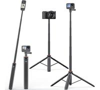 VRIG Perche à selfie extensible de 140 cm pour GoPro et caméra d'action | Trépied pour appareil photo avec vis 1/4 et adaptateur GoPro pour Mission 1Pro Hero 13, DJI Osmo Action 6 5 Pro