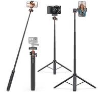 VRIG TP-16S Trépied pour téléphone portable 145 cm avec télécommande Trépied avec rotule à 360° Trépied compact de voyage pour appareil photo iPhone Sony Canon