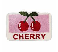 VRILU Tapis de bain motif cerises - Joli tapis de salle de bain - Antidérapant et absorbant - En peluche - Lavable - Rose vif - 50 x 80 cm