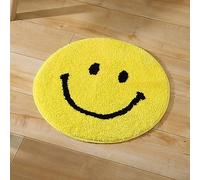 VRILU Tapis de bain smiley - Jaune - Décoration de salle de bain - Motif visage heureux - Rétro - Tapis de bain antidérapant lavable (49,8 cm), SMB020