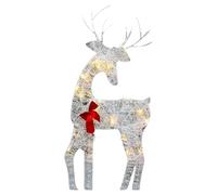 Vriusi Cerf de Noël lumineux pour le Nouvel An, renne lumineux de Noël, élan extérieur en fer avec nœud de cloche, décoration extérieure de cerf, décoration de cerf de Noël pour décoration de pelouse