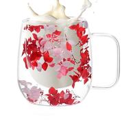 Vriusi Double Wall Glass Mugs, Dried Flower Insulated Coffee Cup, Clear Heat Insulation Cup, Double-Layered Tea Mugs with Handle, 200ml for Juice, Beverages, Water, Elegant Drinkware