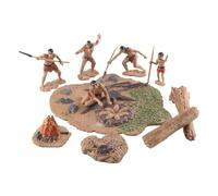 Vriusi Ensemble de figurines de vie primitive, figurines primitives pour hommes, base de modèle de scène paysagère, figurines d'action en dents de sabre modèles d'animaux anciens