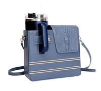 Vriusi Water Cup Storage Bag, Portable Sports Water Bottle Holder, Elegant Travel Cup Holder Bag, Women's Shoulder Purse with Adjustable Shoulder Strap, Fits Most Water Bottles for Travel, Bleu,