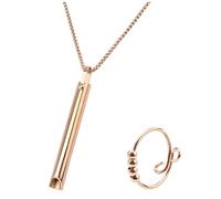 VROLUVTQ Colliers Bague Ensembl de Soulagement d'Anxiété pour Exercices de Respiration pour Méditation Anti Stress Relaxation Respirant en Acier Inoxydable Lot de 2 Collier Bague Ensemble Or Rose
