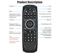Vroomoto Clavier Air Mouse sans Fil, Commande Vocale, rétroéclairé | 2,4 GHz, Détection 6 Axes, Utilisation dans une Pièce Sombre, Récepteur USB, Télécommande pour , Box, PC, Portée 10 M