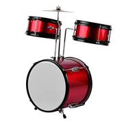 Vroomoto Ensemble de Batterie Junior Kit de Batterie pour Débutants Instrument Percussion 3 Pièces Ensemble pour Enfants Bass Snare Tom Cymbal avec Tabouret Réglable et (Rouge)