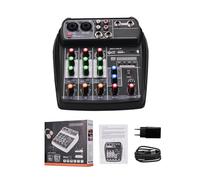 Vroomoto Mélangeur Audio Console de Mixage DJ Console de Mixage Audio Numérique 4 Canaux Compacte BT MP3 Entrée USB Alimentation Fantôme 48 V pour L'enregistrement (Prise UE)