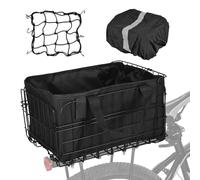 Vroomoto Panier de Vélo Arrière Pliable, Durable, Grande capacité 60l, avec Housse de Pluie, Sac en Filet pour Transporter des Fruits et des Légumes pour Animaux Compagnie (Ensemble paniers)