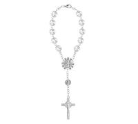 Vroxdrez Chapelet Voiture Rétroviseur avec Médaille Saint Christophe et Crucifix Argent Accessoire Auto Protection Conducteur Talisman Intérieur Cadeau Homme Femme