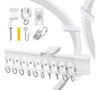 VRSS Rail de rideau de plafond incurvé flexible et pliable avec clips de rideau en acier inoxydable, 5 m pour L, U, cercle en forme de rideau de douche, système de rail de rideau de camping-car,