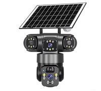VRTYVEYBB Caméra de sécurité solaire WiFi avec double objectif 8000 mAh alimentée par batterie Caméra PTZ extérieure 360 degrés Résolution 2K Couleur Visio-n (noir)