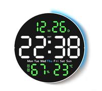 VRTYVEYBB Horloge murale LED avec télécommande, heure 12/24 heures, calendrier et affichage de la température, réglage automatique de la luminosité, fonction mémoire, ABS, 25,5 x 25,5 cm, pour