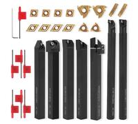 VRTYVEYBB Kit d'outils de tournage indexables de 21 pièces avec inserts en carbure pour coupe de tour en métal, filetage, parement, usinage CNC, 7 supports, 14 lames, 8 clés