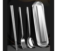 VRTYVEYBB Set de couverts de voyage en acier inoxydable avec boîte : fourchette, cuillère, baguettes - pour bureau, camping, pique-nique et extérieur