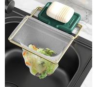 VRTYVEYBB Support de filtre d'évier pliable avec sac en maille fine, matériau ABS, 21 x 17 cm, pour déchets de cuisine et cheveux - vert/noir
