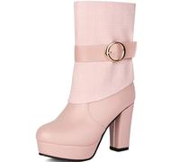 Vrupons Bottines à talon bloc - Bottes tendance pour femme pour le bureau et les fêtes - Hauteur : 9,5 cm - Bout rond - Doublure chaude, Rose, 39 EU