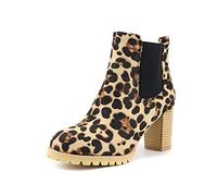 Vrupons Bottines Chelsea Ankle à enfiler pour femme avec talon bloc, léopard, 38 EU