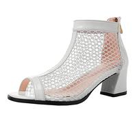 Vrupons Bottines d'été pour femme en maille avec bout ouvert et talons épais, Blanc 1, 37 EU