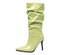 Vrupons Bottines pour femme en cuir verni de 10 cm, talon aiguille et doublure douce, design à enfiler, pour fêtes et défilés de mode, vert, 38 EU