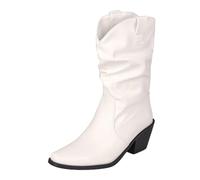 Vrupons Bottines souples pour femme avec aspect enroulé - Talon bloc de 6,5 cm - Bottines tendance pour le quotidien et les fêtes, Blanc., 35 EU