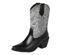 Vrupons Bottines western pour femme | Design brodé, talon bloc de 6 cm et doublure respirante pour le quotidien et les fêtes rétro, Noir , 42 EU