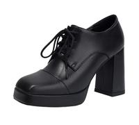 Vrupons Chaussures à plateforme | Talon de 9,5 cm & plateau de 2 cm Oxford avec lacets rétro embout carré antidérapant, Noir , 39 EU
