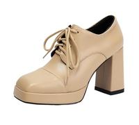 Vrupons Chaussures à plateforme | Talon de 9,5 cm & plateau de 2 cm Oxford avec lacets rétro embout carré antidérapant, jaune, 40 EU