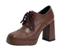 Vrupons Chaussures à plateforme | Talon de 9,5 cm & plateau de 2 cm Oxford avec lacets rétro embout carré antidérapant, marron, 41 EU