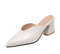 Vrupons Invités de mariage Mules - Talon bloc de 6,5 cm et gaufrage crocodile - Chaussures de fête pour femme en largeur large, Blanc., 52 EU
