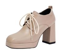 Vrupons Plateau Oxfords - Talon bloc de 9,5 cm et chaussures à lacets à plateforme de 2 cm pour femme - Coupe large, beige, 46 EU