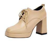Vrupons Plateau Oxfords - Talon bloc de 9,5 cm et chaussures à lacets à plateforme de 2 cm pour femme - Coupe large, jaune, 46 EU