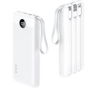 VRURC Batterie Externe 10000mAh Power Bank USB C Ultra Slim Chargeur Portable câble intégré avec l'Ecran LED et 5 Sorties 2 Entrées pour Téléphone (Blanc)