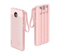 VRURC Power Bank, Batterie Externe 10000mAh avec 4 câbles intégrés | USB-C PowerBank, Écran LED avec 5 sorties & 2 entrées, Chargeur pour iPhone Samsung Huawei Android