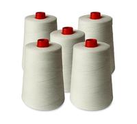 Vrysac Lot de 5 bobines de fil de polyester haute résistance pour coudre des sacs et des côtes Blanc