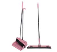 Vryzmo Ensemble de et Pelle à Poussière, Essuie-Glace de Sol, Nettoyage Ménager, Ensemble de Nettoyage à Long Manche pour Le Nettoyage du Hall D'Entrée, de la Cuisine, Facile à Utiliser, Rose