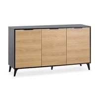 VS Venta-stock Buffet Kalma 3 Portes, Coloris Noir brossé et Bois, 136 cm (Largeur) 40 cm (Profondeur) 76 cm (Hauteur)