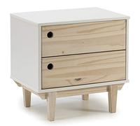VS Venta-stock Chevet Roma avec 2 tiroirs en Couleur Blanc, Pieds et façades en Bois Naturel