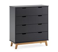 VS Venta-stock Commode Miranda avec 4 tiroirs en Couleur Gris Anthracite, Pieds et façades en Bois Naturel