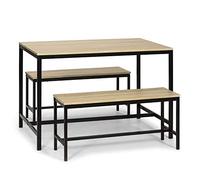 VS Venta-stock Ensemble Table et 2 Bancs Lisboa Noirs pour Salle à Manger ou Cuisine, Table 110 cm x 70 cm x 75 cm, Structure Métal