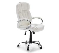 VS Venta-stock Fauteuil de Bureau à Hauteur réglable et inclinable Nixon tapissé en Similicuir, Couleur Blanche, métal chromé.