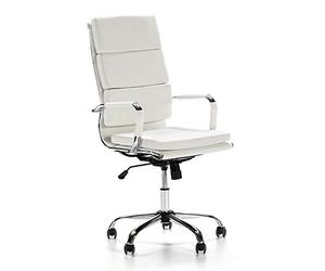 VS Venta-stock Fauteuil de Bureau Morgan inclinable Blanc, Cuir synthétique, Chaise Executive avec appuie-tête et Coussin rembourré, Hauteur réglable, Design Ergonomique.