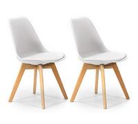 VS Venta-stock Lot de 2 Chaises Klara Blanc tapissées en Cuir synthétique avec Pieds Bois