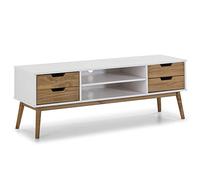 VS Venta-stock Meuble TV Java 1 Porte et 2 tiroir Blanc, glissières métalliques, Longueur 140 cm, 40 cm de Profondeur, Hauteur 52 cm