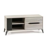 VS Venta-stock Meuble TV Salle à Manger Orly Couleur Chêne Clair et Gris, 1 Porte et 2 tiroirs, glissières métalliques, 113 x 40 x 52 cm