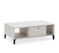 VS Venta-stock Table Basse Javea 1 tiroir et 2 niches, Couleur Blanc et Bois, 100 cm (Largeur) 60 cm (Profondeur) 37,5 cm (Hauteur)