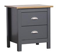 Table Chevet 2 tiroirs Jade Gris/Chêne, Fabriqué en Bois de pin Massif