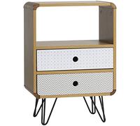 Table Chevet Buda 2 Tiroirs, Couleur chêne, Jambes en métal en Noir